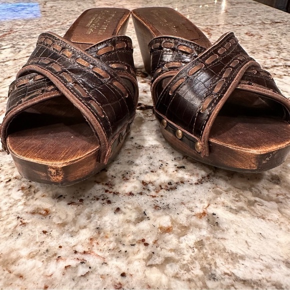 𝅺Donald J Pliner heels clogs slip ons espresso bronze metallic western size 8 - Picture 2 of 13